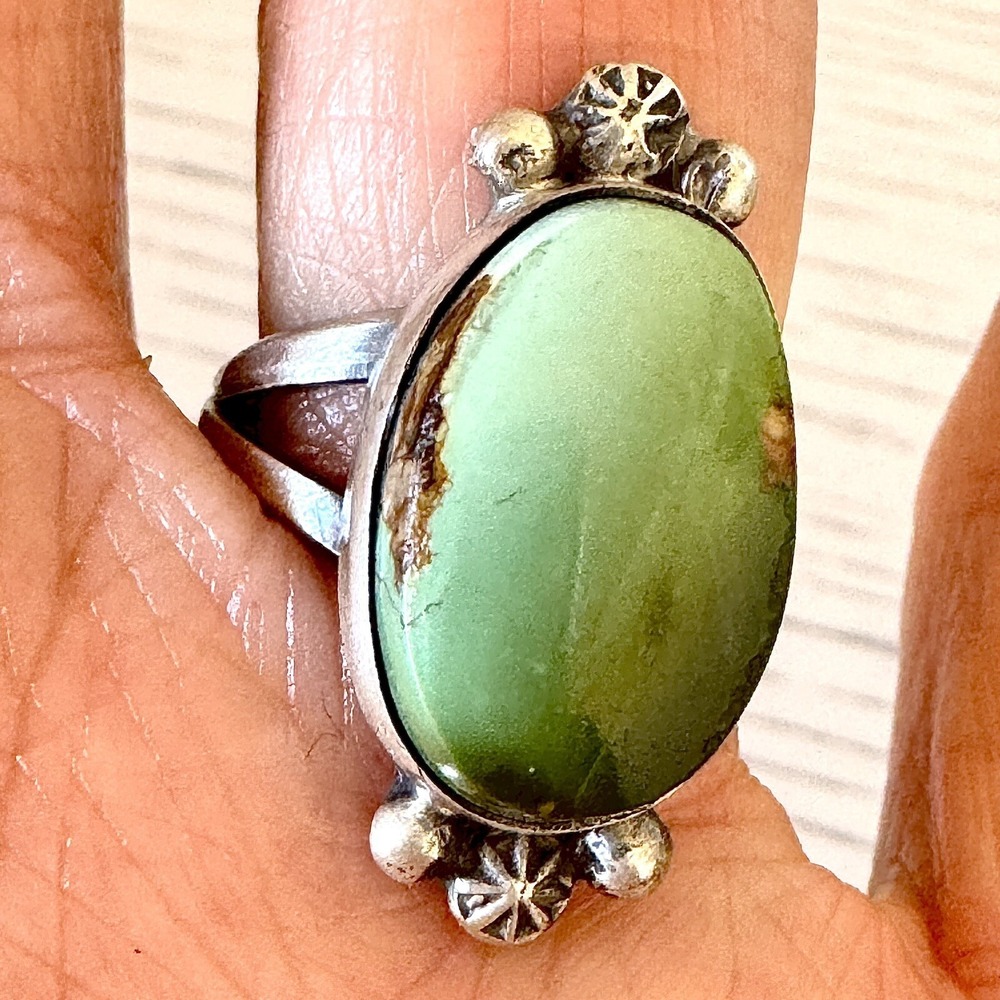 Navajo Royston Turquoise Ring Sz 6 Hombre Signed Skeets Sterling Native American